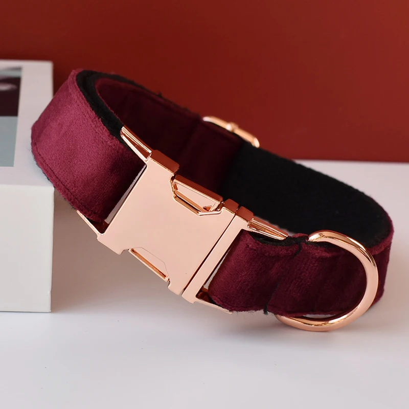 Hebilla de Metal grabada gratis, collares suaves duraderos hechos a mano para perros, accesorios para mascotas, franela de vino de tela 08 - imagen 4