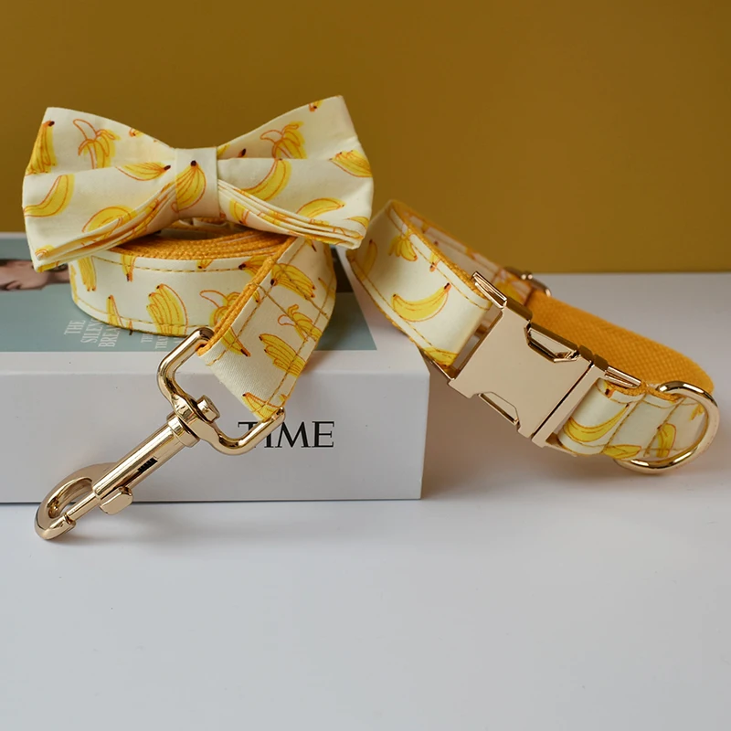 Correa de Collar de perro con diseño de plátano personalizado, grabado gratis, cuerda de tracción para mascotas pequeñas y grandes, correas ajustables, fruta 02