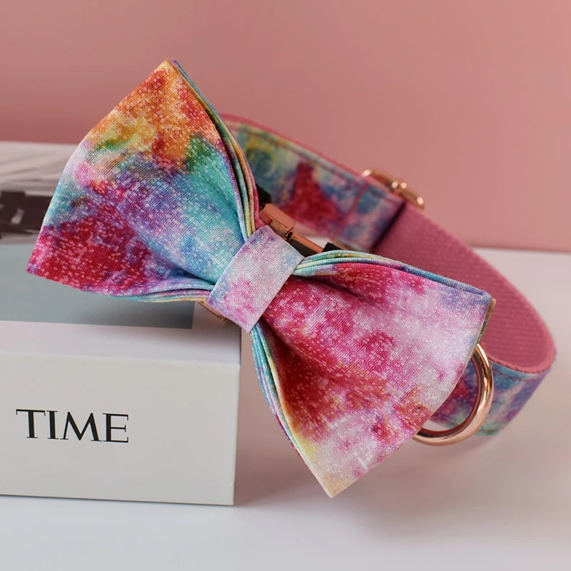 Perro de mascota gato Arco Iris impresión Collar Correa con arco Bling Pet correa para el cuello perrito francés Bulldog perros en polvo Fondo 01 - imagen 4