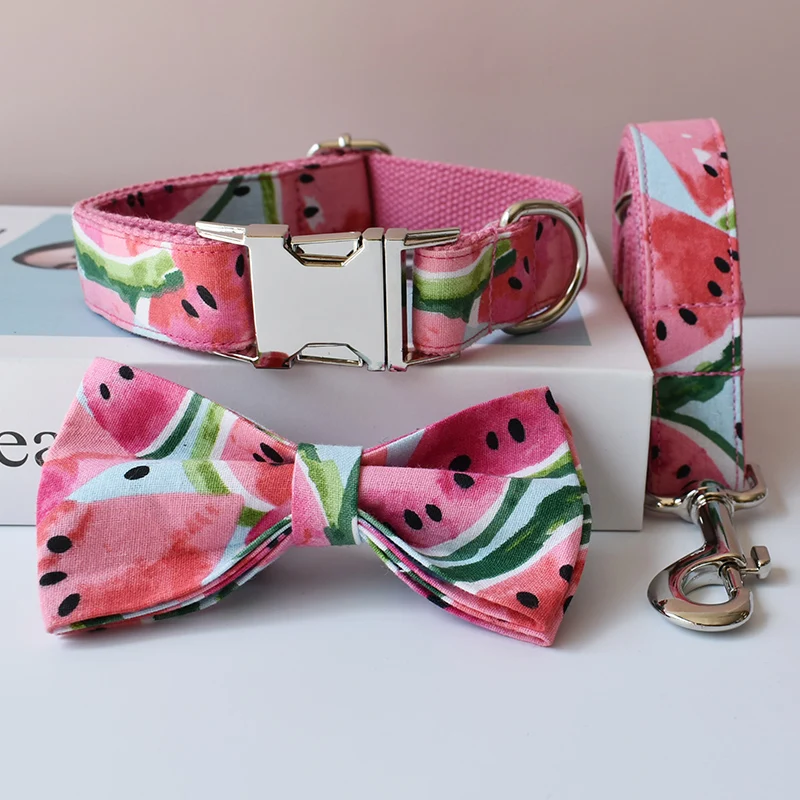 Juego de Collar y correa con lazo personalizado para mascotas, puede grabar gratis, adecuado para todo tipo de perros pequeños, medianos, fruta 04 - imagen 4