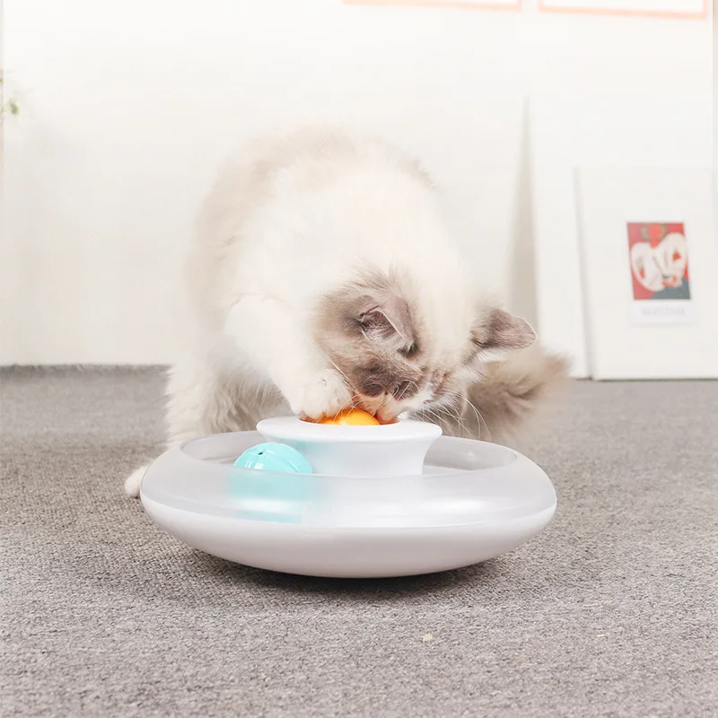 Juguete para rascar gatos, plataforma giratoria interactiva para parque de atracciones con bola de hierba gatera, plato de pista de juego, Base de vaso, juguete divertido para gatos - imagen 2
