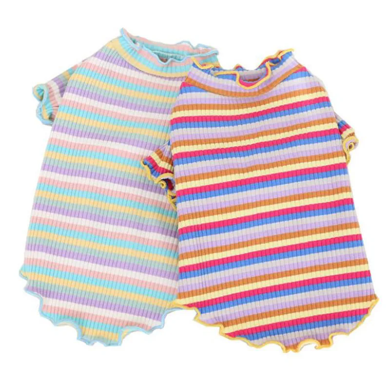 Ropa para perros con tiras de arcoíris, Sudadera con capucha para perros pequeños, Bulldog Francés, perro salchicha, cachorro, gatito, sudadera, camisa XXL - imagen 4