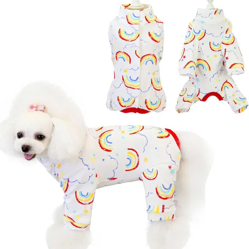 Lindo pijama de perro durmiendo para niñas, mono con patrón de animales/frutas/arcoíris, mono envolvente para el vientre, ropa para cachorros, primavera y otoño - imagen 2