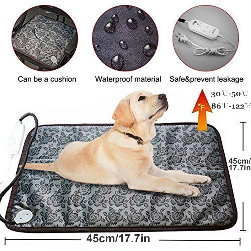 Benepaw-almohadilla calefactora ajustable para perro, gato, cachorro, protección contra apagado, estera eléctrica cálida para mascotas, cama impermeable, alambre resistente a mordeduras - imagen 2