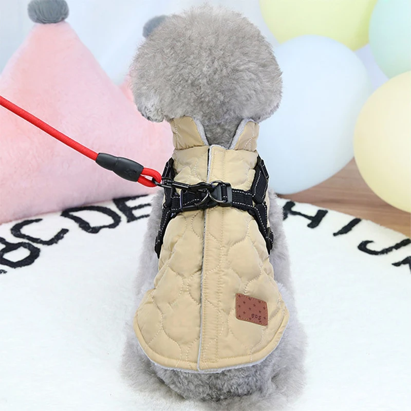 Abrigo reflectante de Bulldog Francés para mascotas, chaqueta con arnés, ropa de invierno para perros pequeños y medianos, ropa para mascotas Corgi Bichon - imagen 4