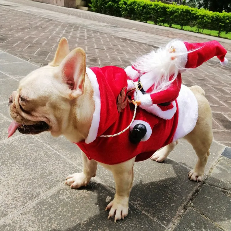 Ropa de Navidad para Mascotas con Disfraz de Santa Claus Cabalgando Reno - imagen 2