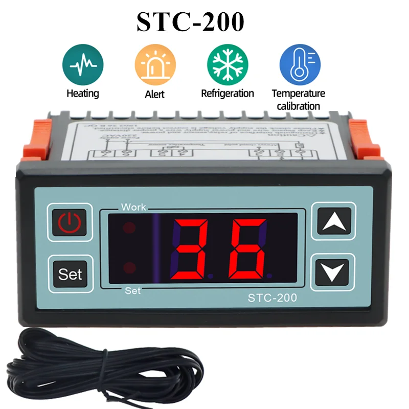 Minicontrolador de temperatura STC-200, termostato Digital de microordenador, CA de 220V, controlador de refrigeración y calefacción