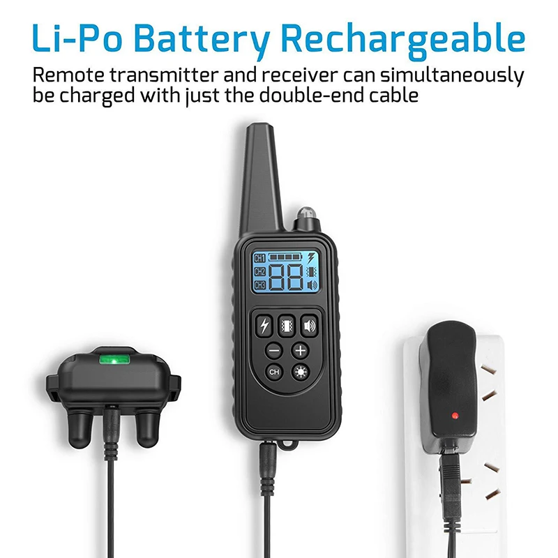 Collar de entrenamiento eléctrico para perros, accesorios de productos con pantalla LCD, Control remoto para mascotas, collares recargables impermeables, 800m - imagen 3