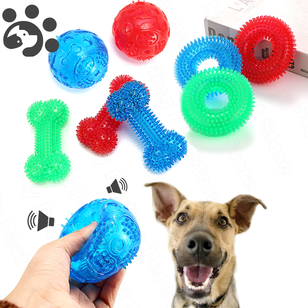 Juguete chirriante de goma para Perro, pelota de seguridad duradera para masticar, cepillo de dientes, Molar