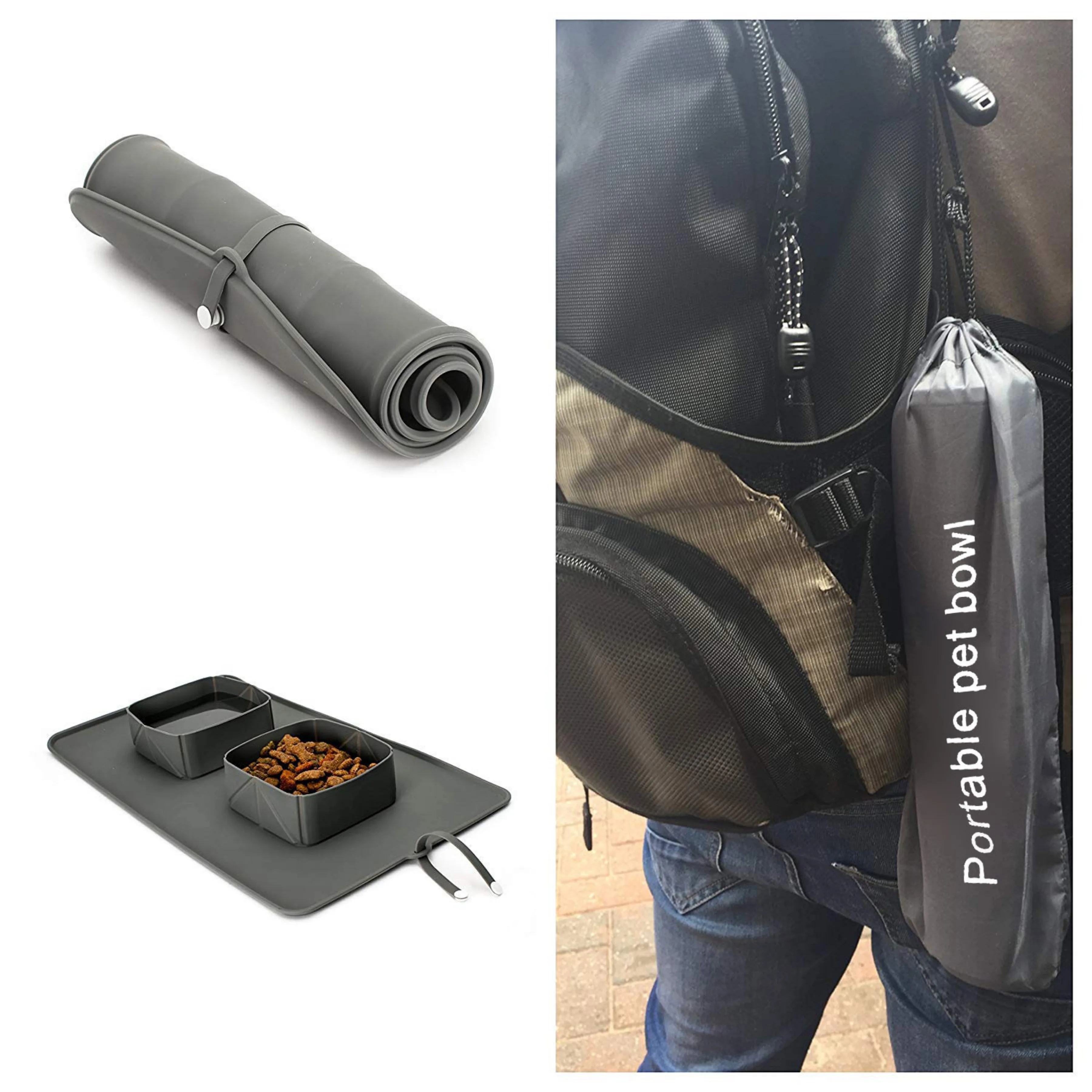 Cuenco portátil de Gel de sílice doble para perros y gatos, cuenco plegable de doble propósito para mascotas, accesorios de viaje al aire libre - imagen 3