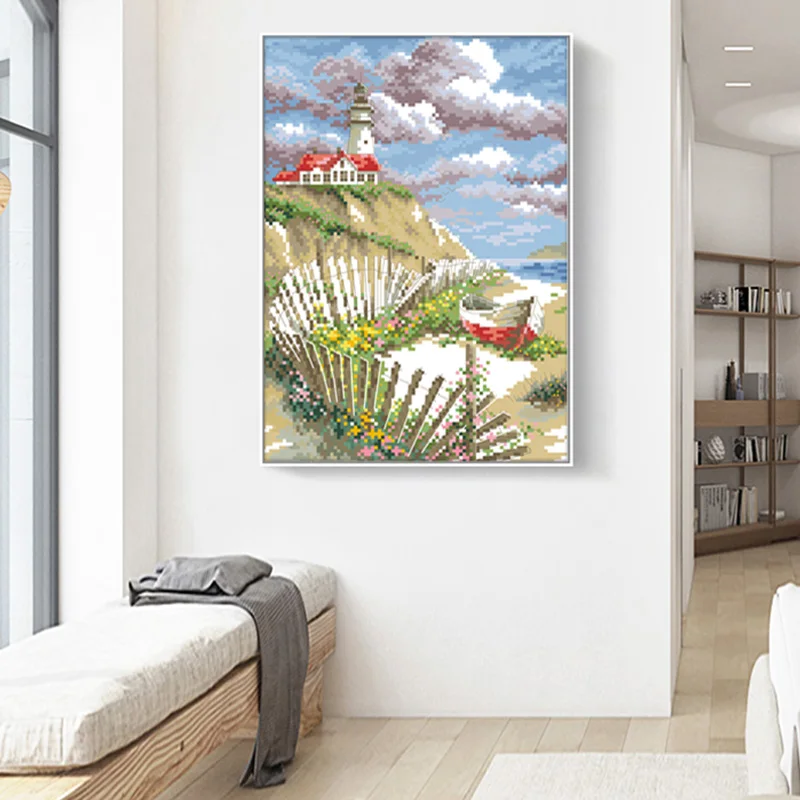 Kits de bordado con estampado de punto de cruz chino, juego de manualidades de costura artesanal, decoración del hogar hecha a mano, faro 11CT 14CT - imagen 2