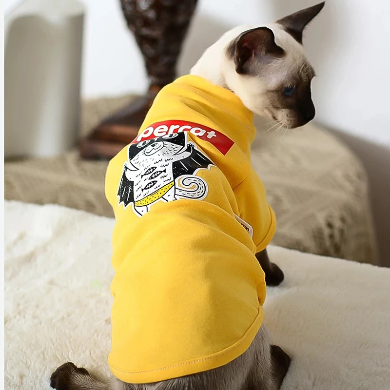 Ropa de algodón para gatos, sudaderas con capucha de dibujos animados, disfraces de gato, jersey de gatito, cachorro, puente de perro, suministros de Sphynx plegables escoceses - imagen 3