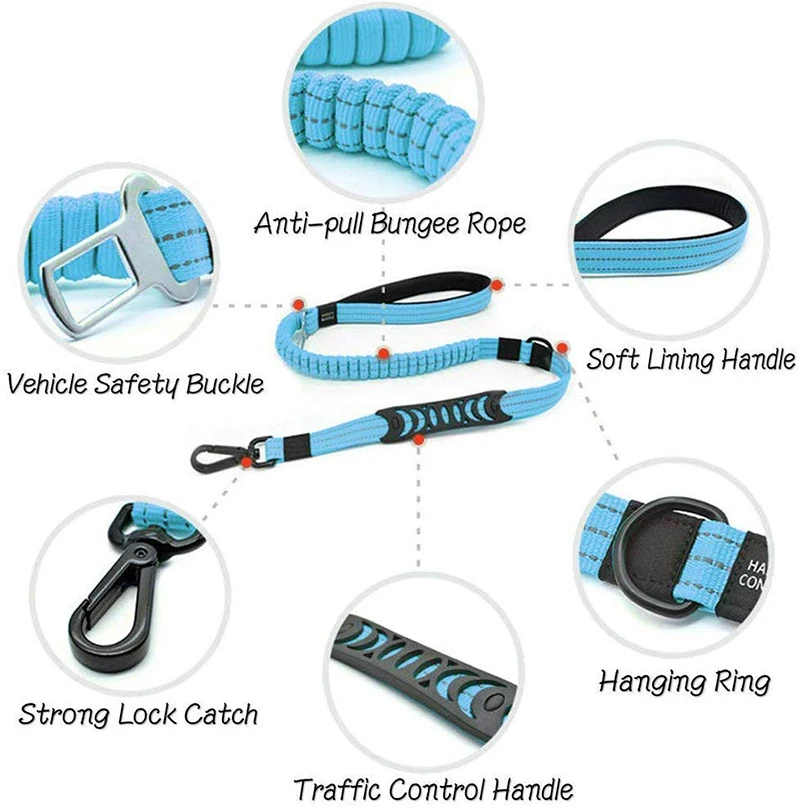 Benepaw Multifunctional Heavy Duty Bungee Dog Leash Reflective Shock Absorbing Training Leash 2 Traffic Handle Dog Car Seat Belt - imagen 3