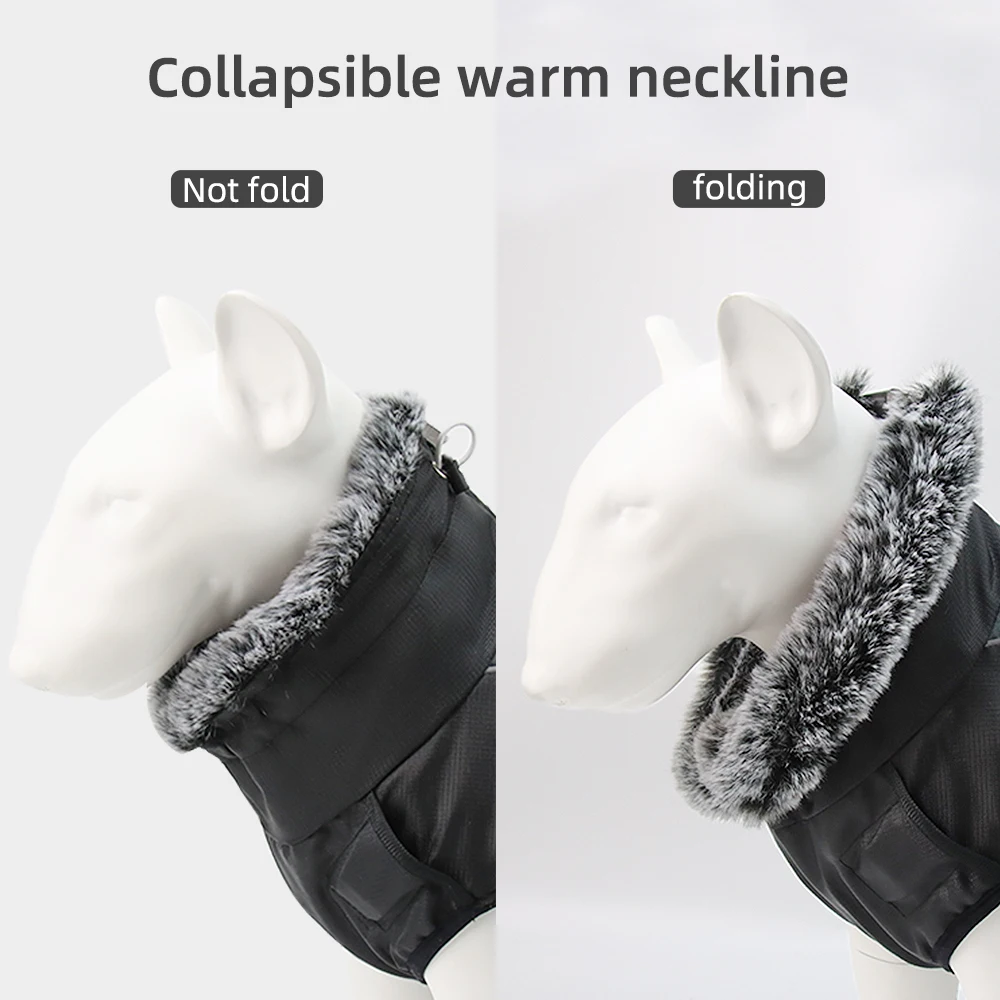 Abrigo impermeable cálido de invierno para mascotas para perros grandes con cuello peludo chaqueta gruesa reflectante disfraz de Bulldog Labrador ropa para perros - imagen 2