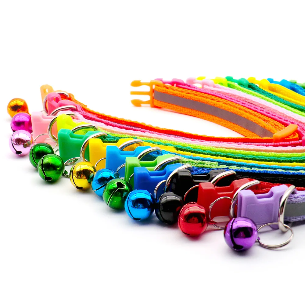 Collar colorido con estampado reflectante para mascotas, Collar ajustable con campana, etiqueta de identificación, suministros para mascotas, venta al por mayor, 24 piezas - imagen 3