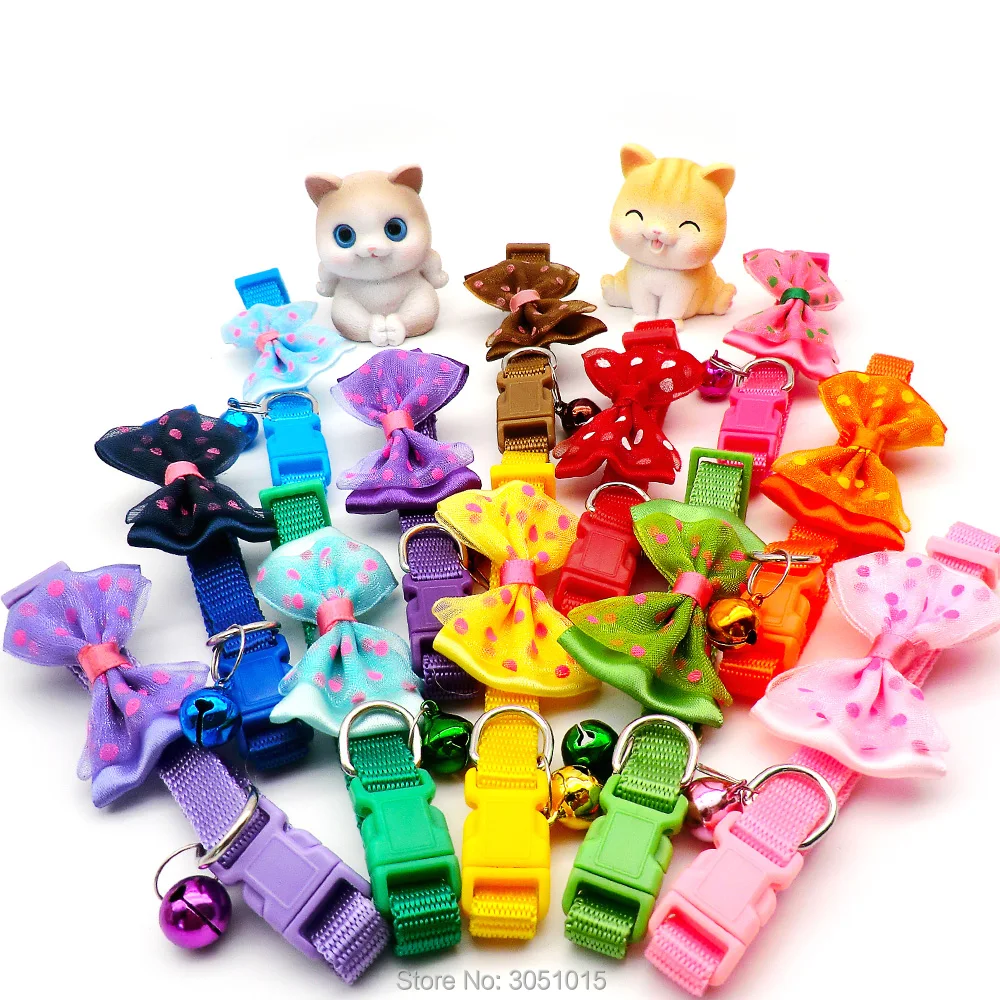 wholesale Collar de perro de poliéster ajustable de 100 piezas para mascotas personalizado con collar con colgante de campana con lazo para perros y gatos pequeños - imagen 5