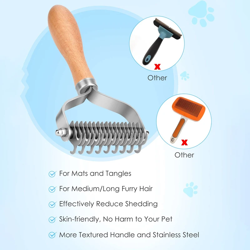 Benepaw-rastrillo de capa inferior de 2 caras para mascotas, cepillo de aseo seguro y cómodo, peine para quitar enredos de pelo mate - imagen 5