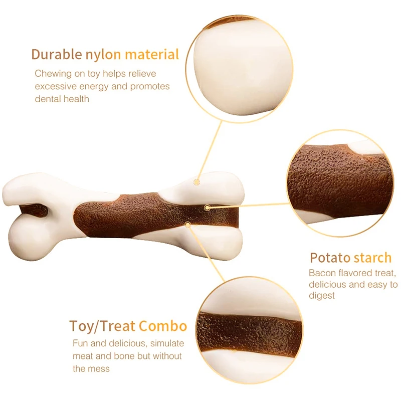 Benepaw-hueso de perro duradero para el cuidado Dental, juguetes no tóxicos con sabor a Bacon para mascotas, capa comestible resistente a las mordeduras, interactivo para masticar cachorros - imagen 2