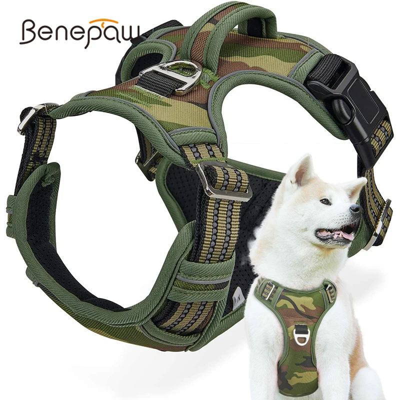 Benepaw arnés táctico sin tirones perros grandes medianos arnés reflectante camuflaje duradero resistente mascotas chaleco mango control