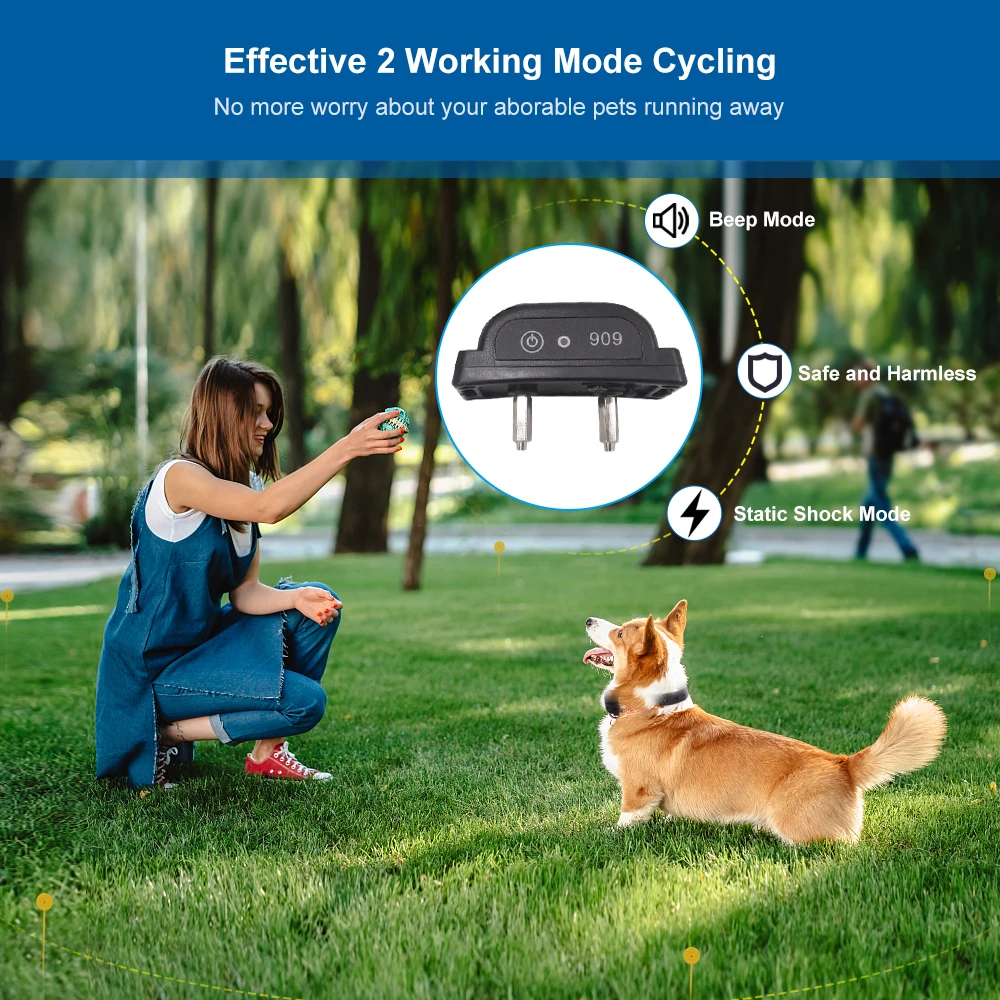 Valla eléctrica inalámbrica con señal fuerte para perro, Collar de perro con tono de advertencia de descarga eléctrica para entrenamiento de mascotas, accesorios para perros - imagen 4