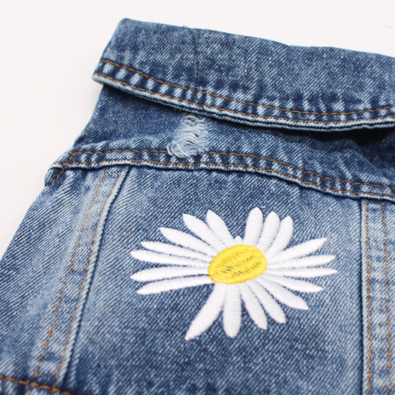 Ropa de mezclilla con bordado de flores para perros pequeños, chaqueta vaquera para mascotas, ropa para cachorros de vaquero, trajes de Yorks, ropa para gatos, XS-2XL - imagen 5