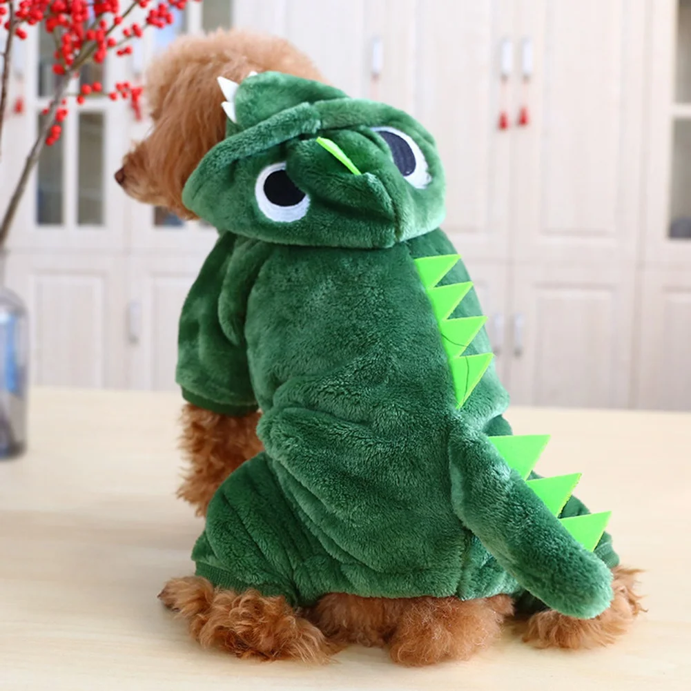 Ropa de terciopelo Coral para perro, disfraces de dinosaurio de dibujos animados para Halloween, ropa cálida para mascotas, ropa de cuatro patas, monos para perros, Invierno - imagen 5