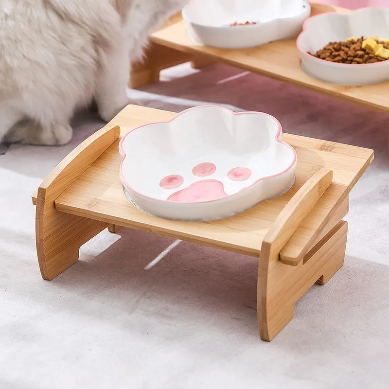 Plato de cerámica elevado para perros y gatos, cuenco doble con forma de pata, suministros para mascotas - imagen 5