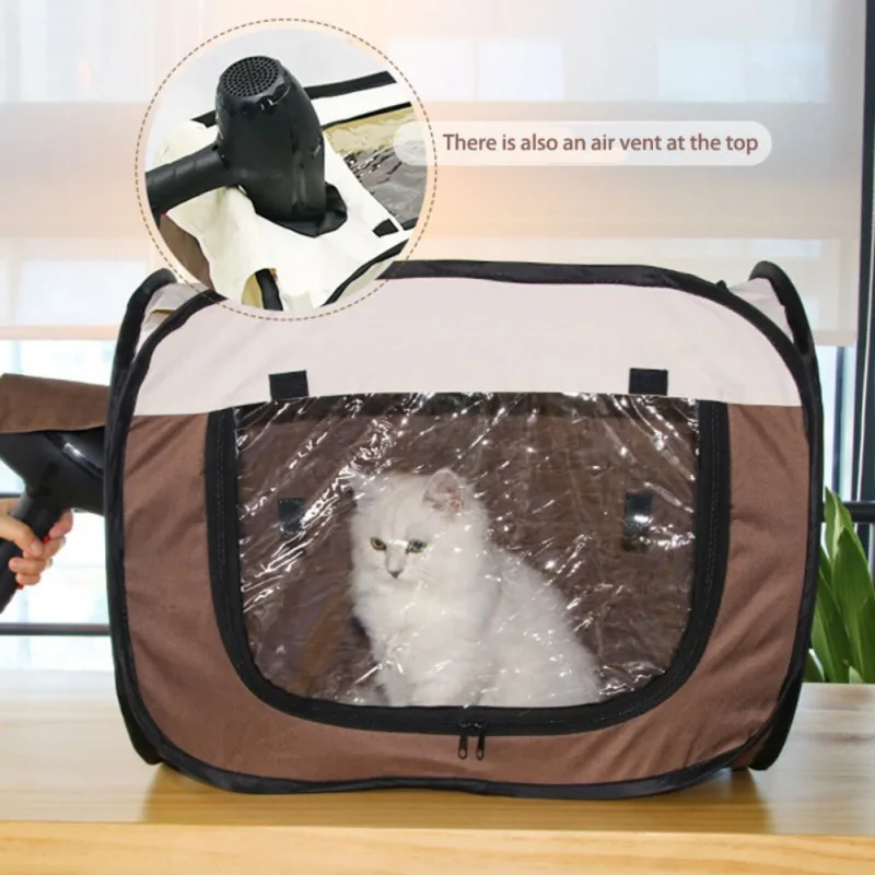 Caja de secado plegable portátil para mascotas, jaula para secador de pelo para cachorros, bolsas de viaje para el cuidado de perros manos libres para limpieza del cabello