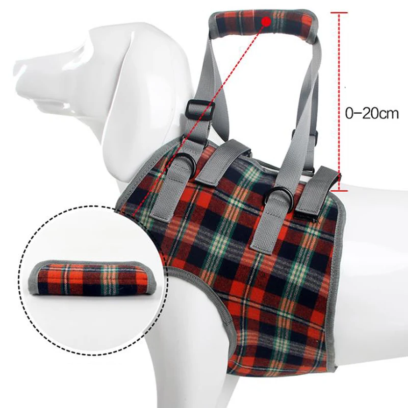 Arnés de soporte para levantamiento de mascotas, chaleco de elevación a cuadros con mango suave Ajustable, correas de ayuda para perros viejos, patas traseras delanteras dañadas - imagen 5