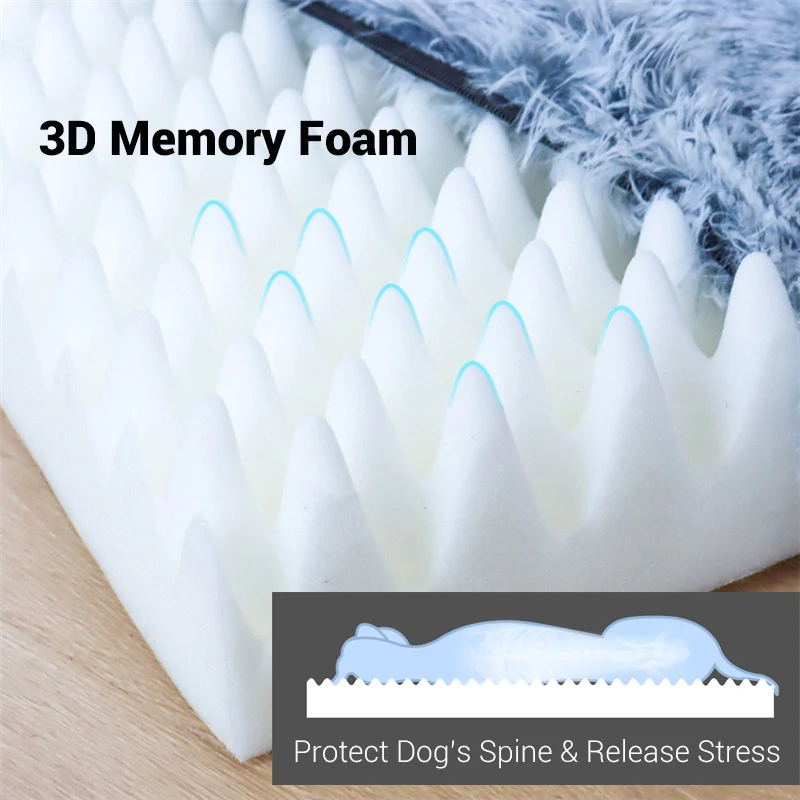 Cama de felpa para perros grandes, colchón de espuma viscoelástica 3D, funda extraíble de lujo de piel larga para mascotas, Cuddler - imagen 3