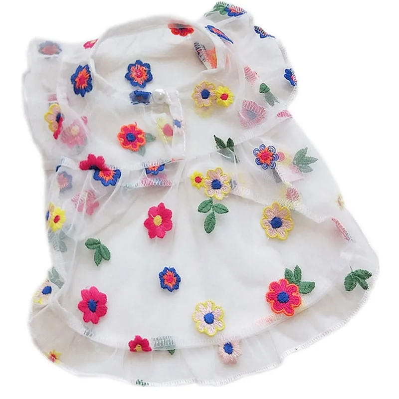 Vestido Floral transparente para perro, vestidos blancos de fiesta con mangas voladoras para Chihuahua pequeña, Bulldog Francés, cachorro, gatito, falda, ropa - imagen 3
