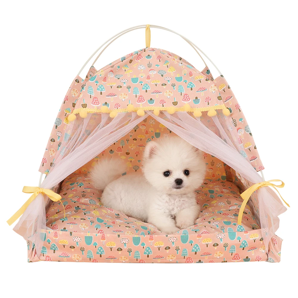 Tienda de campaña con estampado de flores para perro y gato, cama cerrada para interior, Plegable, portátil, acogedora, perrera, accesorios para cachorros pequeños - imagen 3