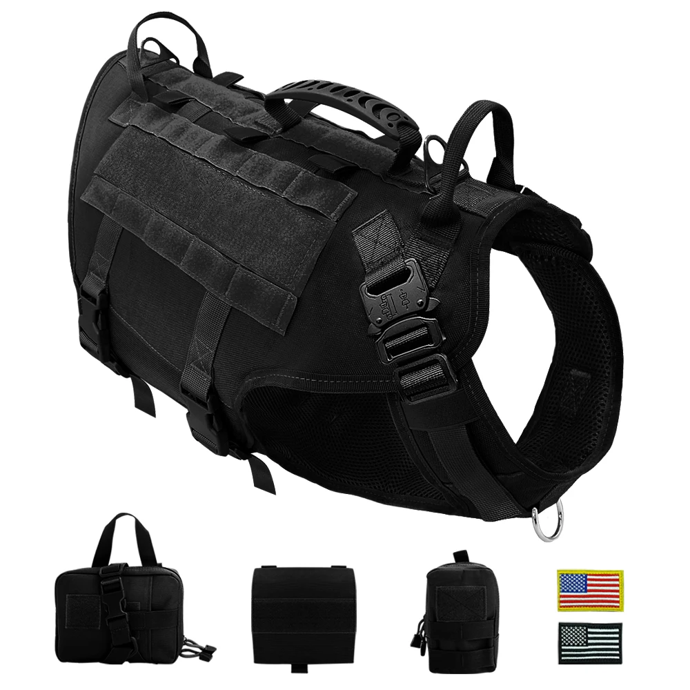 Arnés militar de nailon resistente para perro, chaleco táctico para mascotas con bolsa, chalecos de entrenamiento para perros medianos y grandes - imagen 2