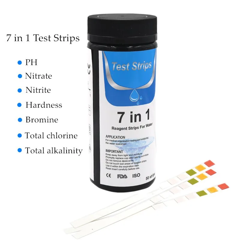 50 Strips 7 in 1 Test Strips Swimming Pool Spa Reagent Strips for Water pH Chlorine Alkalinity Bromine Hardness Tools 40%off - imagen 3