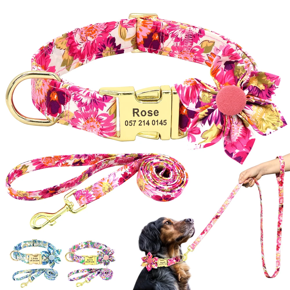 collar correa personalizados perro correa estampado nailon correa plomo mascotas accesorios flores perros pequeños medianos grandes