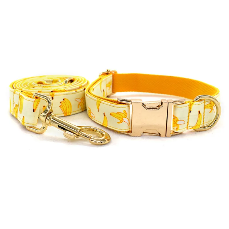 Collar de diseño personalizado para perro, conjunto de Collar y correa para perro, plátano amarillo, pajarita, correa a juego, hebilla dorada - imagen 2