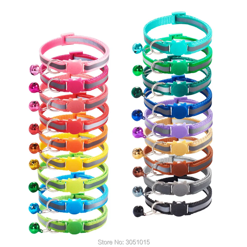 Collares reflectantes ajustables para perro y gato, hebilla de campana, etiqueta de identificación, fácil de llevar, accesorios para Collar, venta al por mayor, 100 Uds.