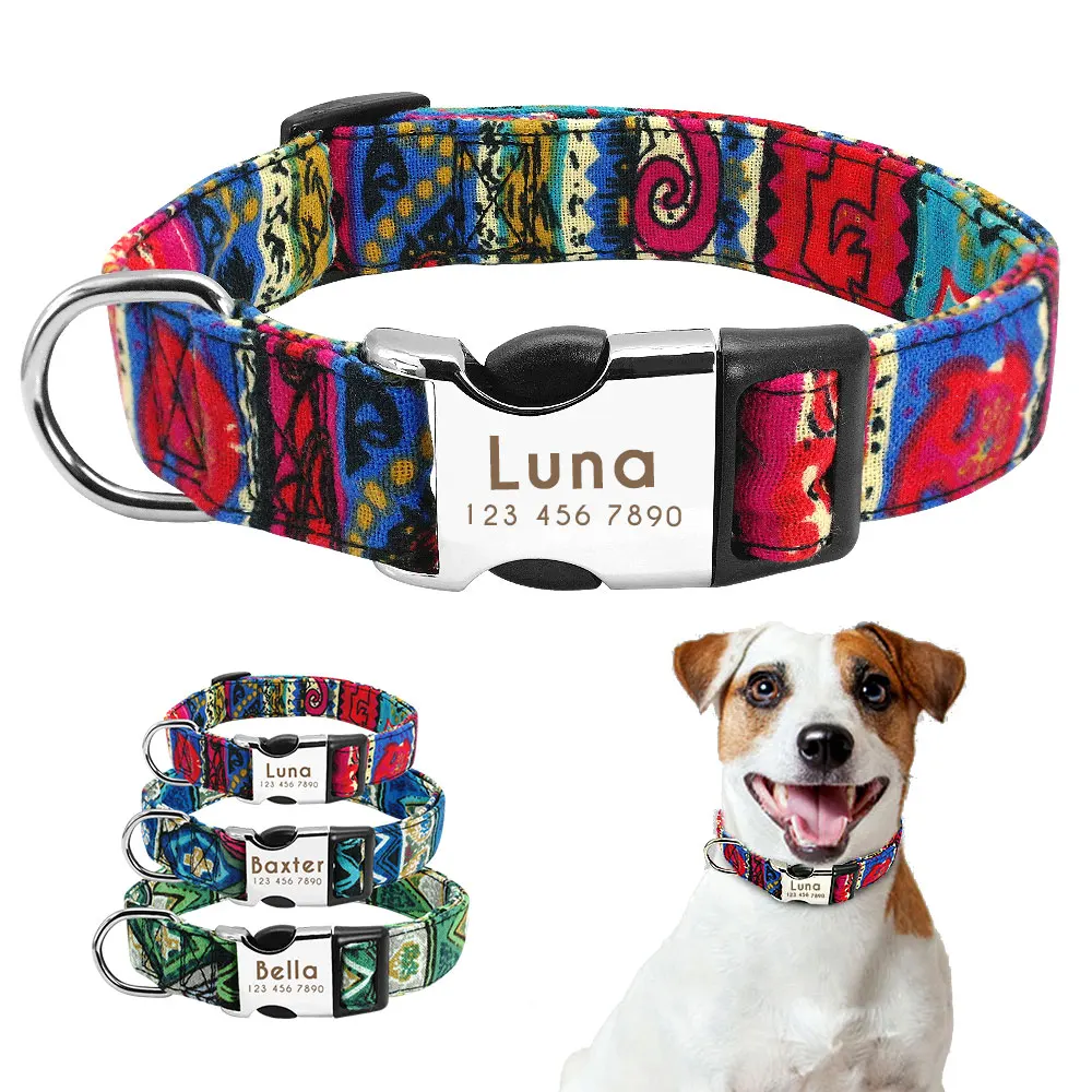 Collar indio personalizado para perros y gatos, collares de nailon personalizados para cachorros, Chihuahua, Pug, collares para mascotas ajustables para perros pequeños, medianos y grandes