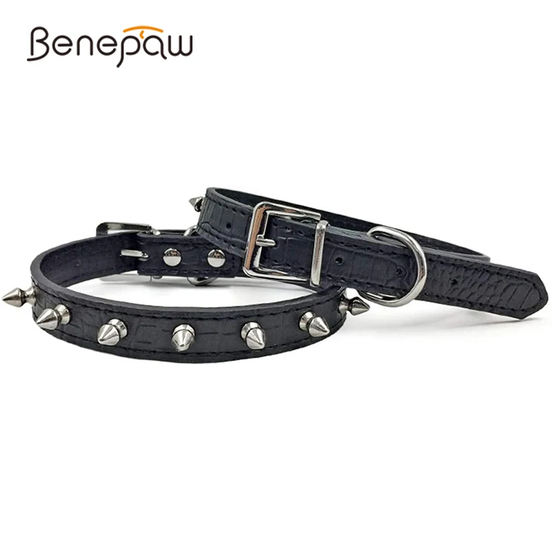 Benepaw collar piel sintética pinchos perro remache seguro ajustable duradero mascotas pequeñas medianas grandes Pitbull