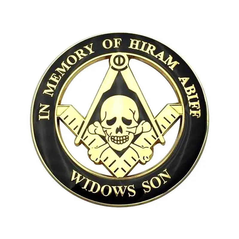 Emblema de coche masónico, oro, anillo negro, hijo de viudas, camión automático, pegatina de motocicleta, insignia con adhesivo rojo, 3"