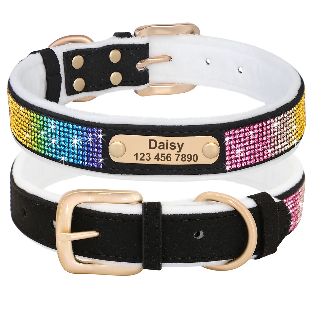 Collar de perro personalizado con diamantes de imitación, Collar de cristal brillante, acolchado suave para perros pequeños y gatos - imagen 4