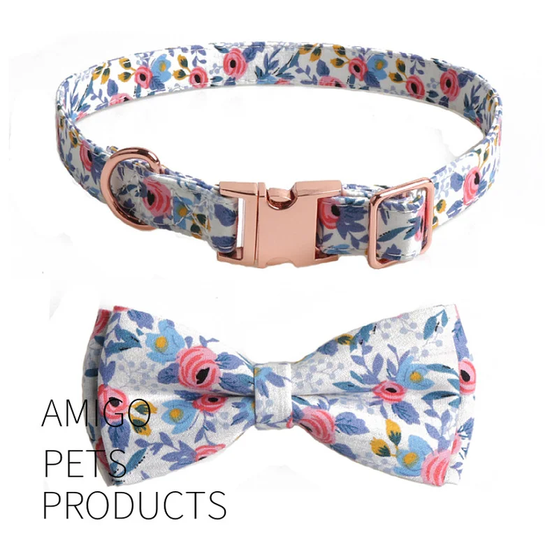 Collar con lazo personalizado para perro, con flores personalizadas, placa de identificación grabada, correa de plomo para perros pequeños, medianos y grandes, Pitbull - imagen 3
