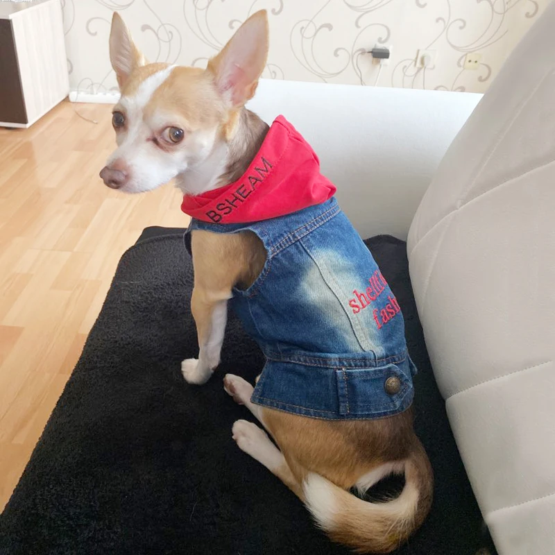 Ropa de mezclilla con bordado de flores para perros pequeños, chaqueta vaquera para mascotas, ropa para cachorros de vaquero, trajes de Yorks, ropa para gatos, XS-2XL - imagen 3
