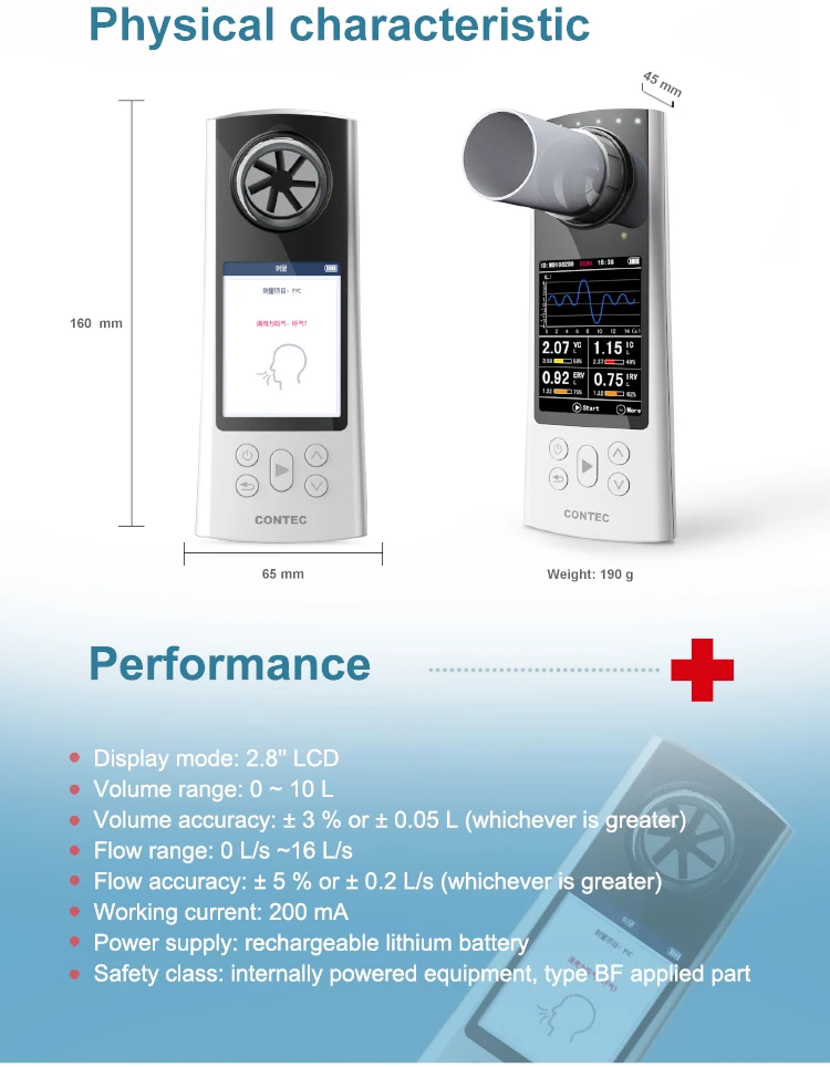 CONTEC Espirómetro Digital Bluetooth SP80B Espirometría Vitalógrafo Diagnóstico Respiración Pulmonar Software PC - imagen 4
