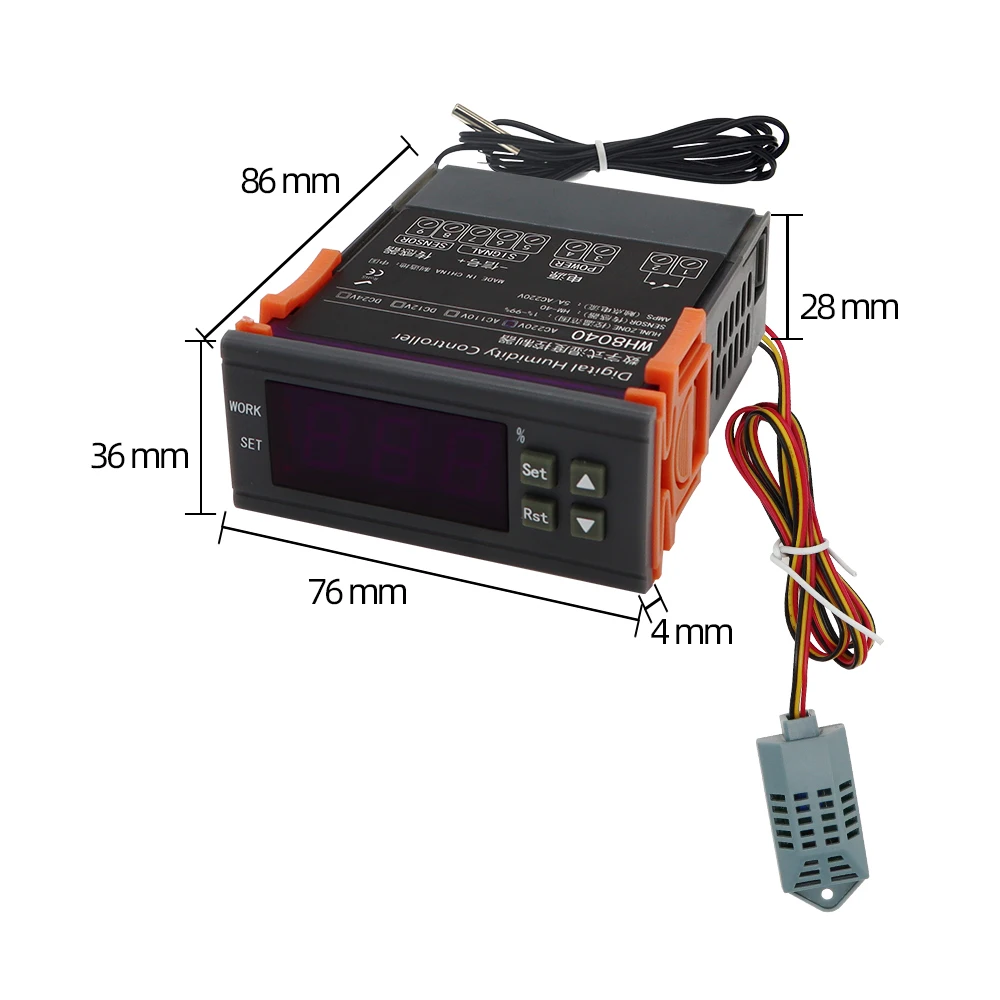 Controlador Digital de humedad WH8040, controlador de Control de humedad del aire, refrigerador doméstico, higrómetro, interruptor de Control, 12V, 24V, CA 220V - imagen 3