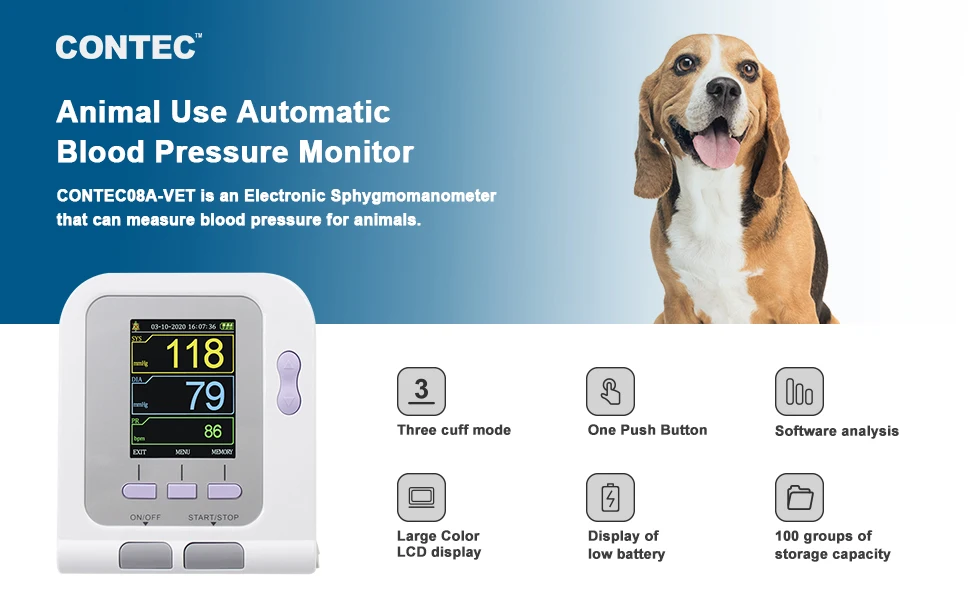Esfigmomanómetro veterinario CONTEC08A-VET vista frontal