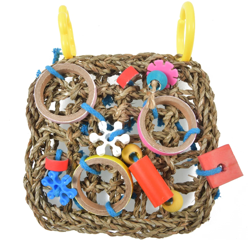 Red de escalada para pájaros, juguetes de loro tejido, Seagrass, cuerda de cáñamo, juego de escalera, masticar, forajear, juguetes coloridos divertidos para loros