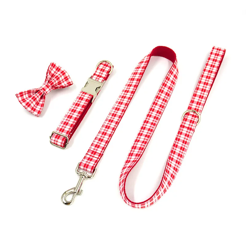 Collar para perro con nombre, pajarita de identificación personalizada, conjunto de Collar y correa para perro, Collar clásico a cuadros para mascotas y correa para caminar para perros pequeños y grandes - imagen 5