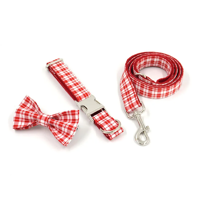 Collar para perro con nombre, pajarita de identificación personalizada, conjunto de Collar y correa para perro, Collar clásico a cuadros para mascotas y correa para caminar para perros pequeños y grandes - imagen 4