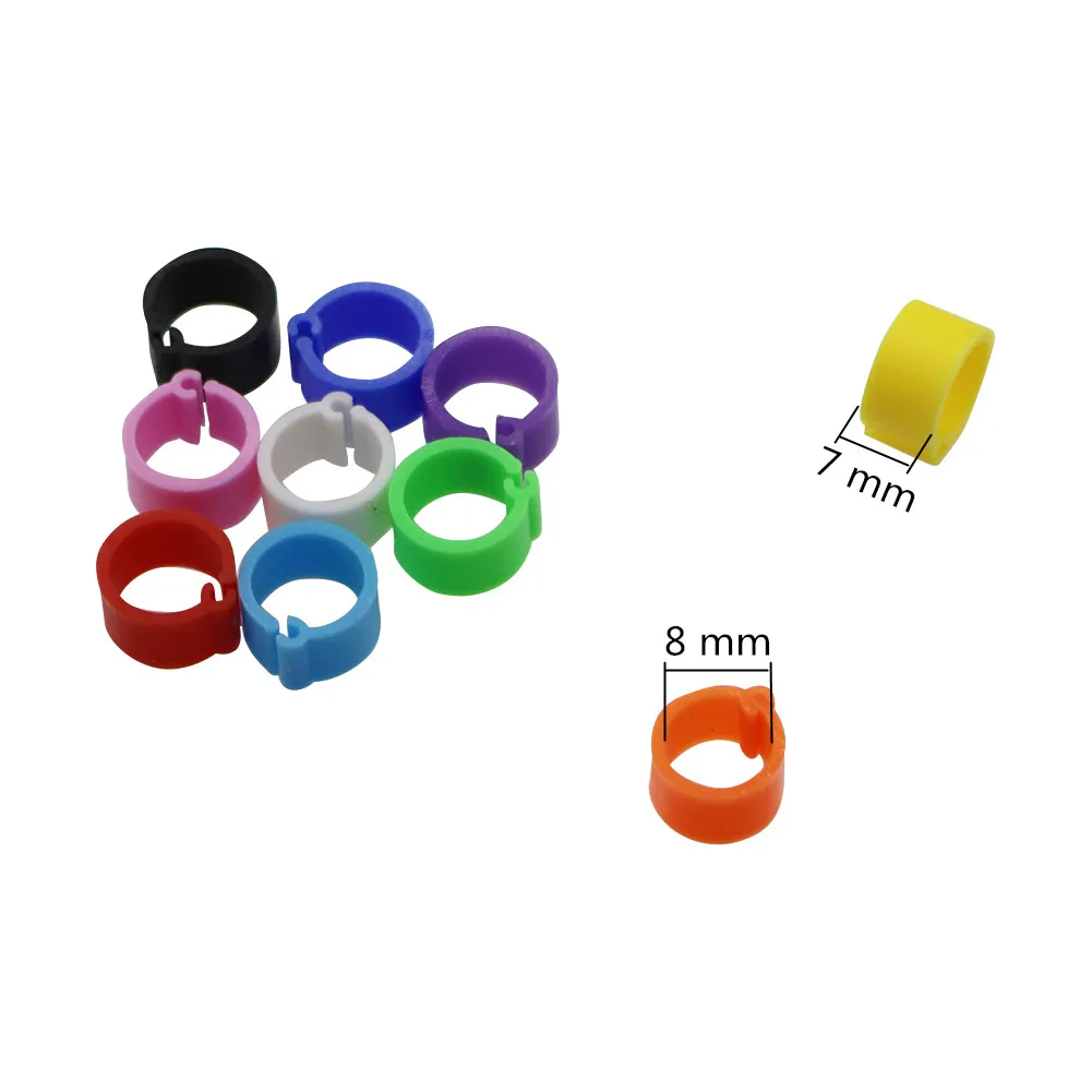 Anillos de plástico para pies de pájaros, 10 colores, diámetro interior de 8mm de ancho y 7mm, anillo de Clip para Paloma, Paloma, codorniz, portador de animales de granja, 100 Uds. - imagen 2